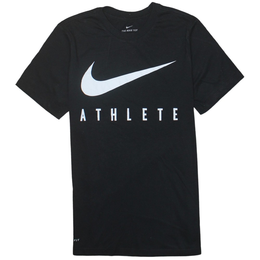 Nike Mens T Shirt Black Dri Fit Large Swoosh Athlete Graphic Sports Logo Tee S