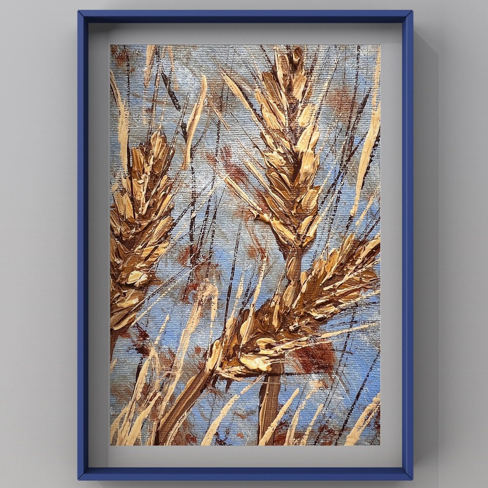 Miniature wheat stalks oil painting on canvas agriculture farm art