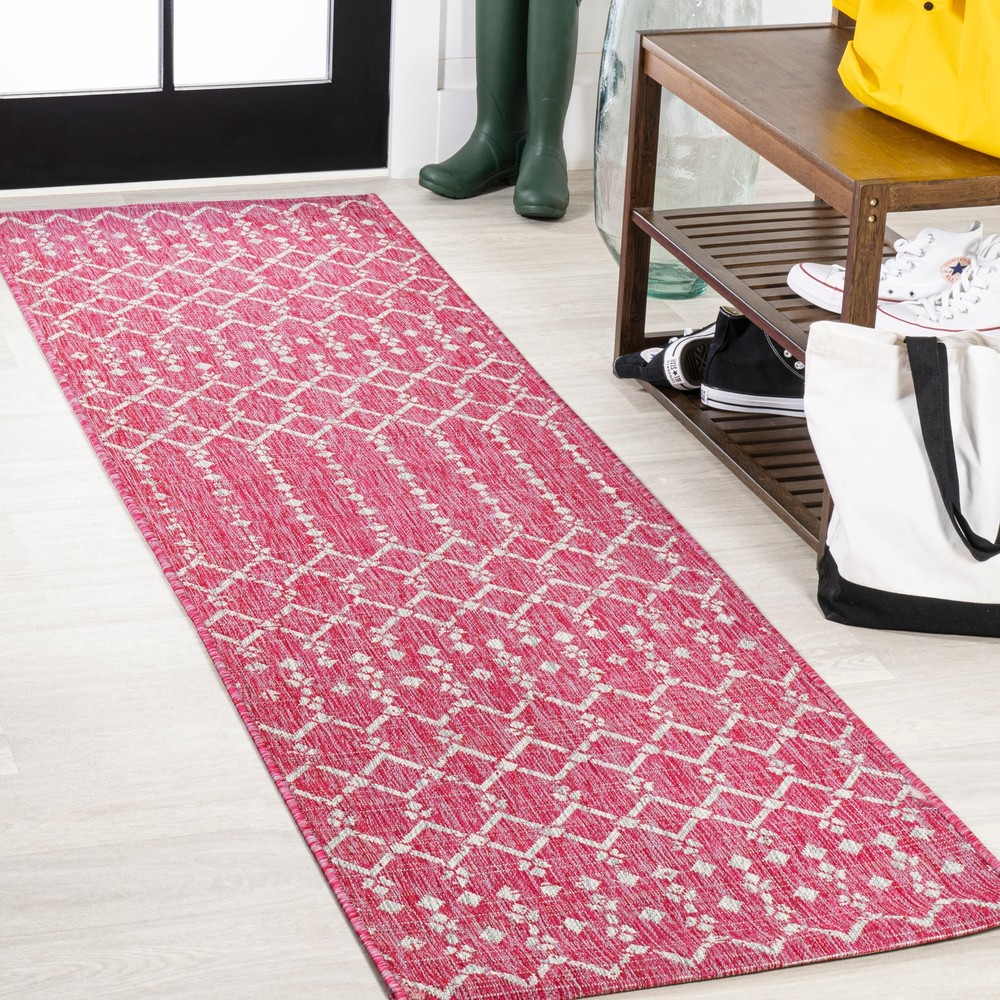Jonathan Y Trebol Fuchsia Gray Geometric Weave Rug 2x10