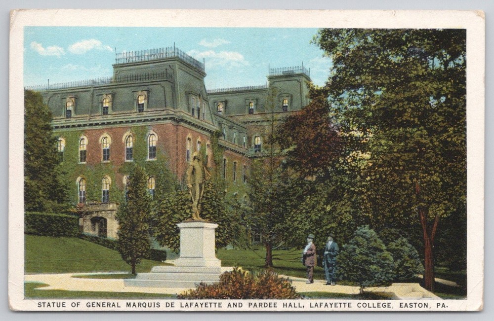 Lafayette College Easton PA Pardee Hall Marquis de Lafayette Statue Postcard