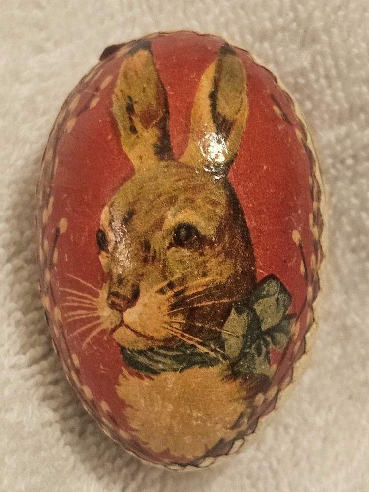 Antique 20s 30s German Paper Mache RABBIT Easter Egg Candy Container