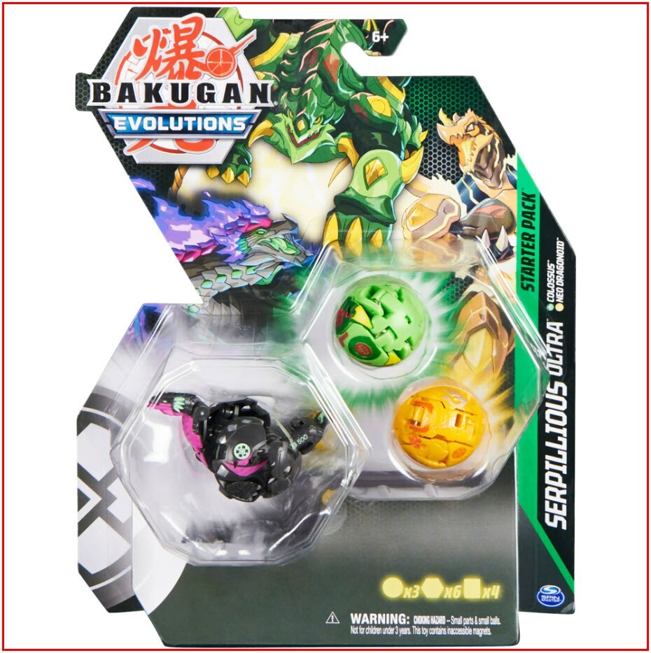 3 Pack - Bakugan Evolutions Starter PK  SERPILLIOUS Ultra COLOSSUS Neo DRAGONOID