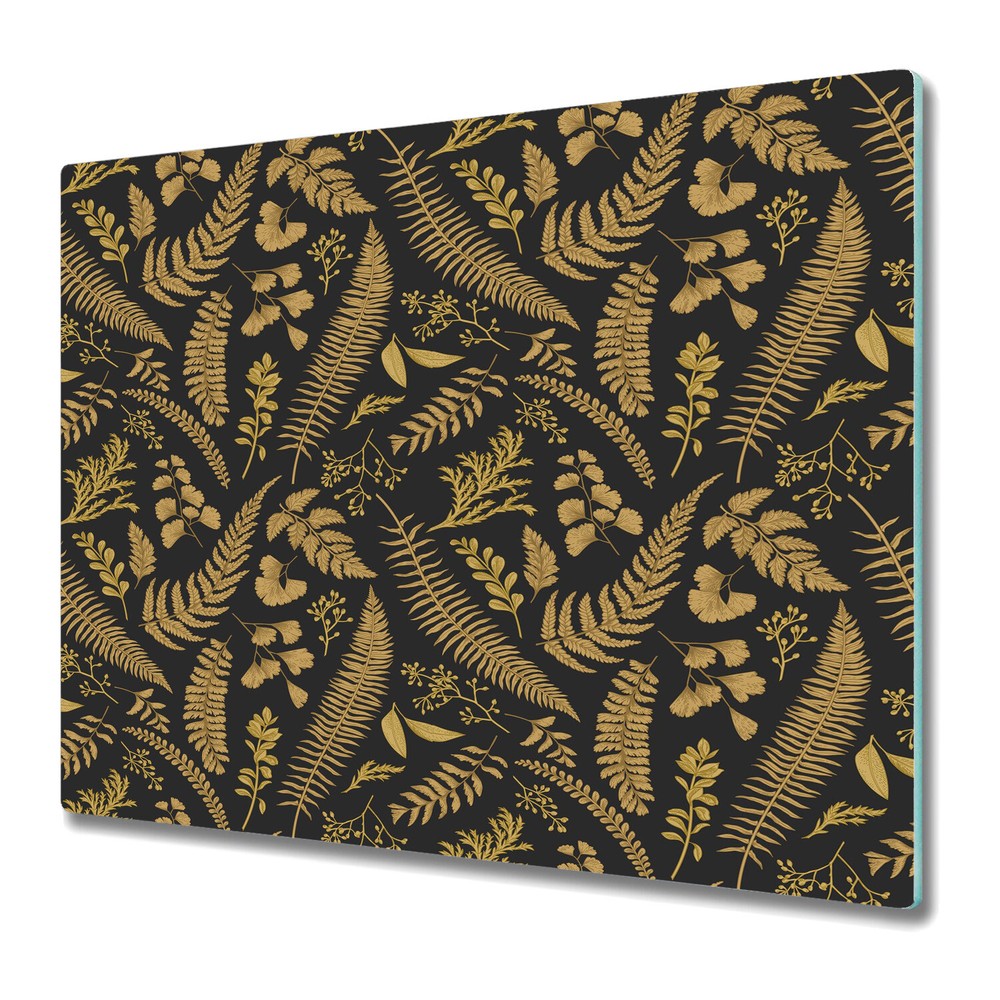 Glass Chopping Cutting Board Gold ferns and leaves gold and black 60x52