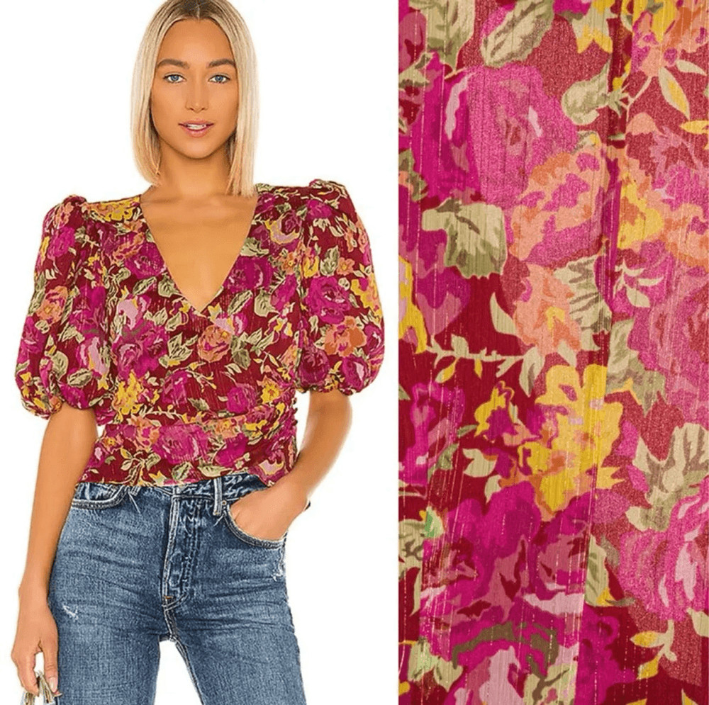 Revolve LPA Puff Sleeves Floral Blouse Size S