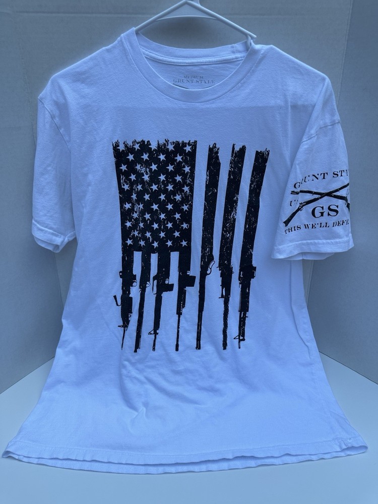 Grunt Style Men's Short Sleeve T-Shirt White USA American Flag Size Medium