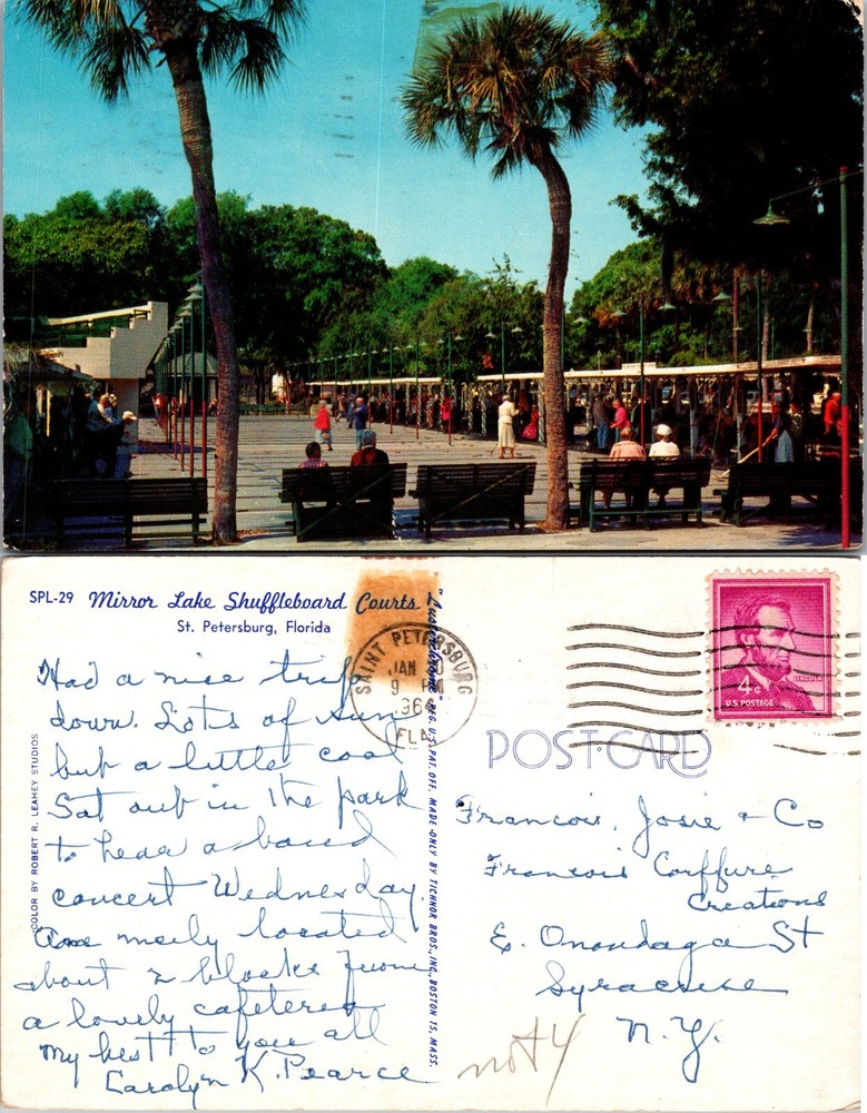 Mirror Lake Shuffleboard Courts St Petersburg Florida FL Postcard