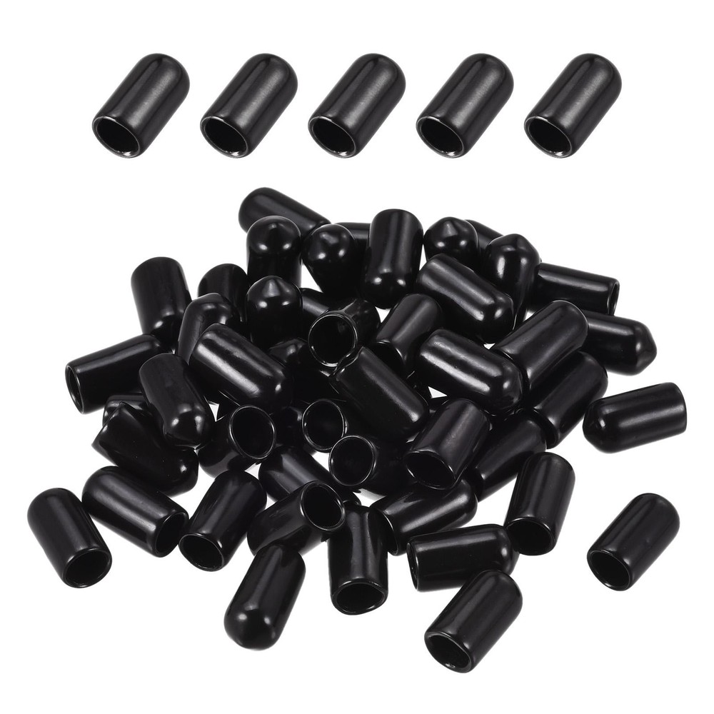 80-Pack 7mm ID Black Rubber Screw Thread Protectors Flexible Bolt End Caps