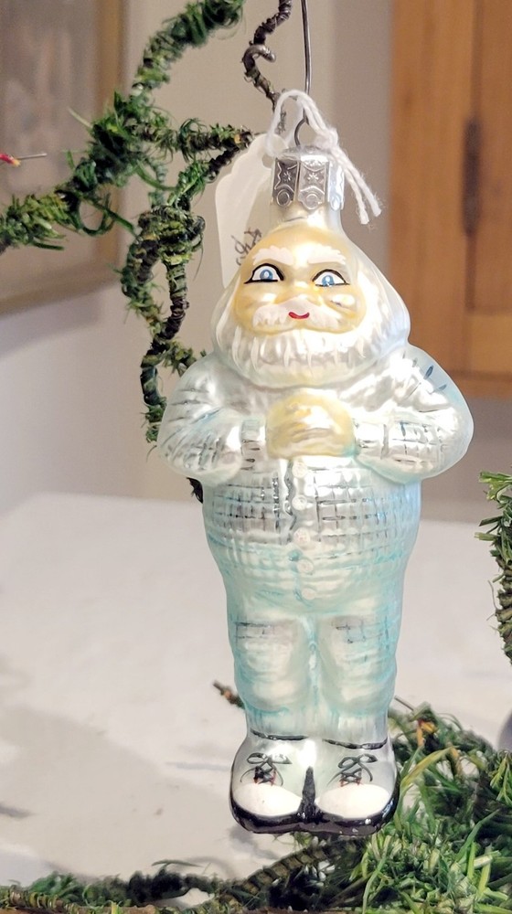 Radko Ornament Sleepytime Santa Blue Pajamas Glass. 1991 Heavy Polish Glass
