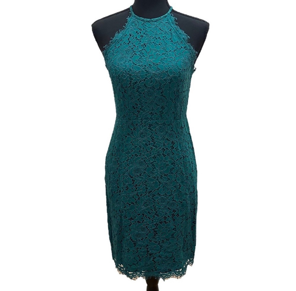 LOFT Emerald Green Eyelash Lace Sleeveless Cocktail Party Sheath Dress - Size 0