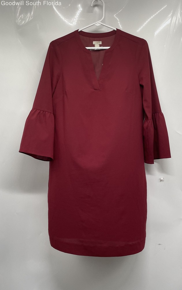 J.Crew Womens Burgundy Bell Sleeve Split Neck Knee Length Shift Dress Size 0