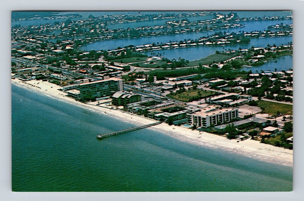 North Redington Beach FL-Florida Aerial Beach Fishing Pier Vintage Postcard