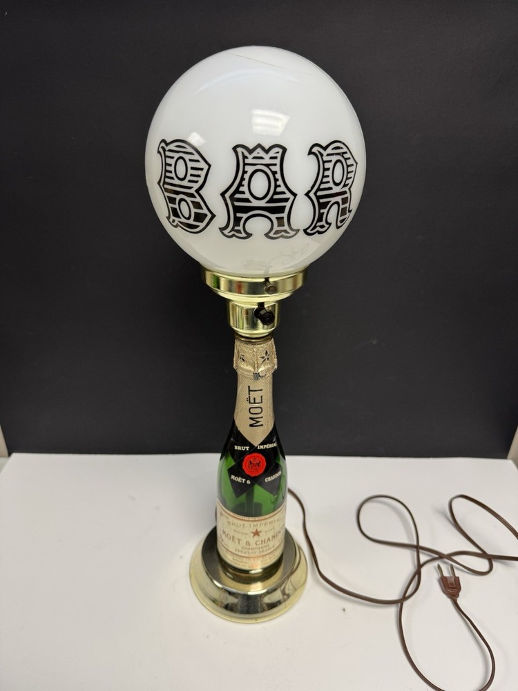 Vintage Moet & Chandon Bar Lamp Globe Shade Champagne Bottle Sculpture Light
