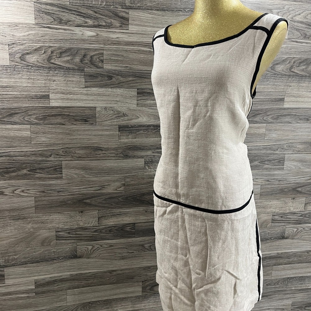 ANN TAYLOR LOFT Sleeveless  Black/Beige Linen Tank Dress Women's Size 14