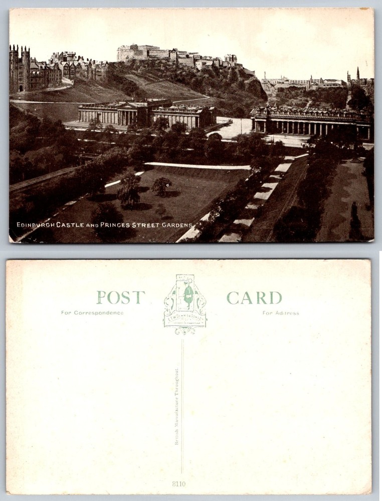Edinburgh Castle Princes Street Gardens Scotland Vintage Postcard
