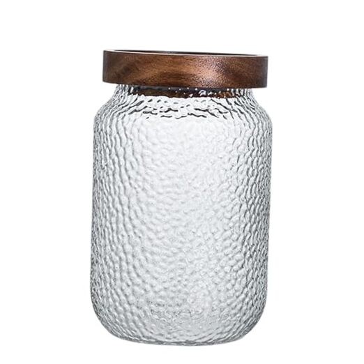 Elegant 34oz Glass Storage Jars with Wooden Lids - Anti-Slip Coffee Sugar Containers (1000ml)