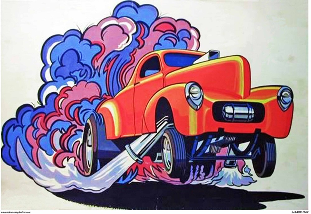 Willys Gasser Cartoon | POSTER 18 X 24 INCH | Classic car