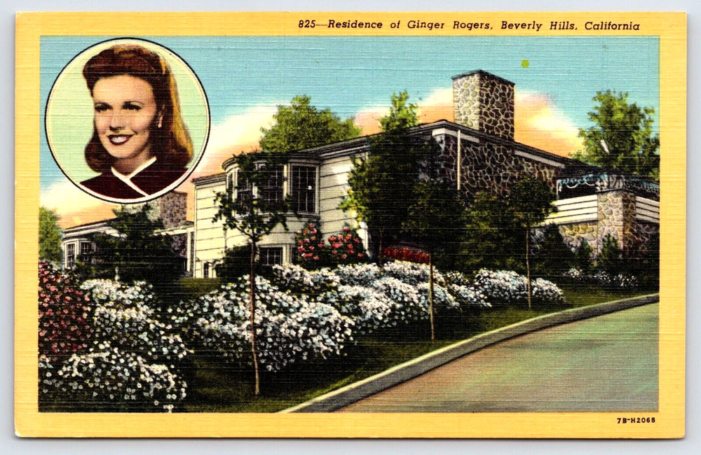 Beverly Hills California Residence Of Actress Ginger Rogers Vintage Postcard