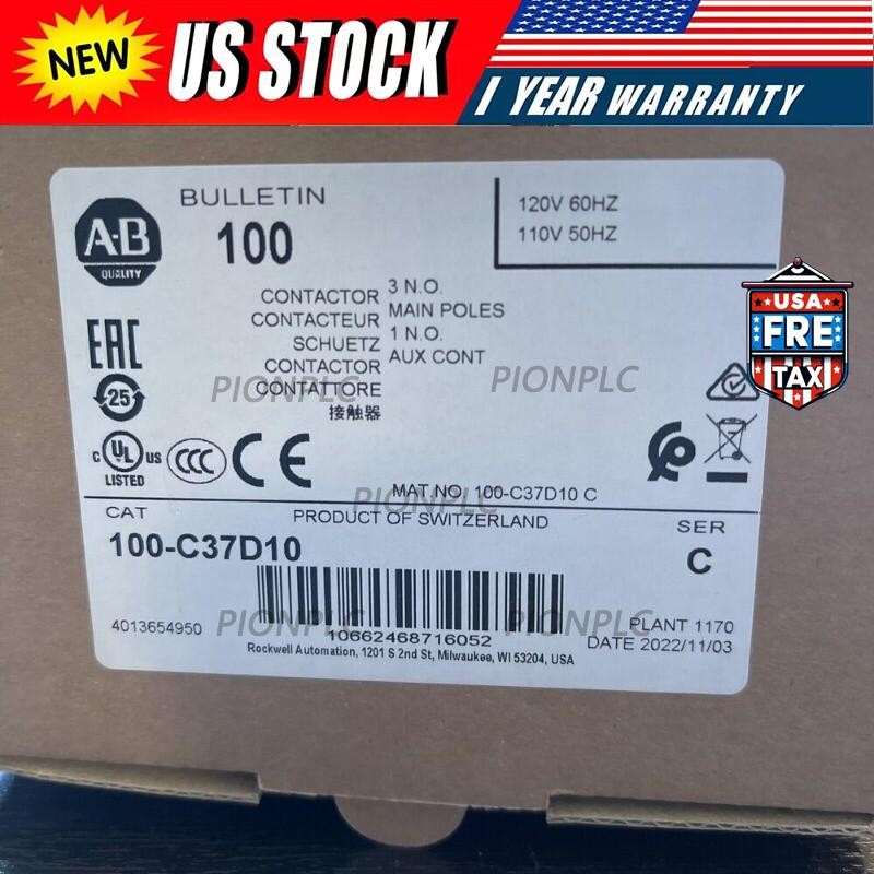 Allen Bradley 100-C37D10. CONTACTOR. 110-120VAC US Free Tax