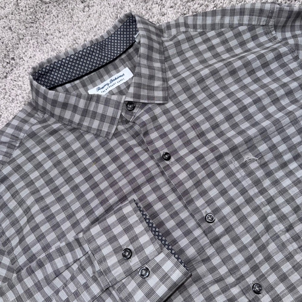 Tommy Bahama The Newport Coast Shirt Mens Check Grey Flip Cuff  XL EXCELLENT