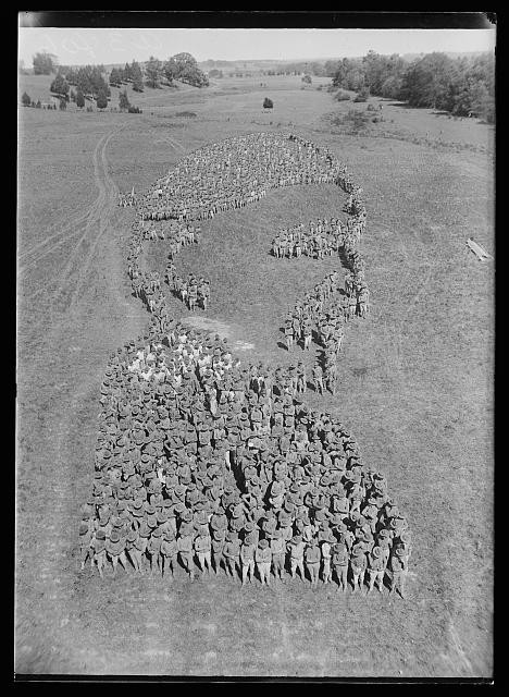 during, Aerial soldiers forming a profile picture of President Warren Harding