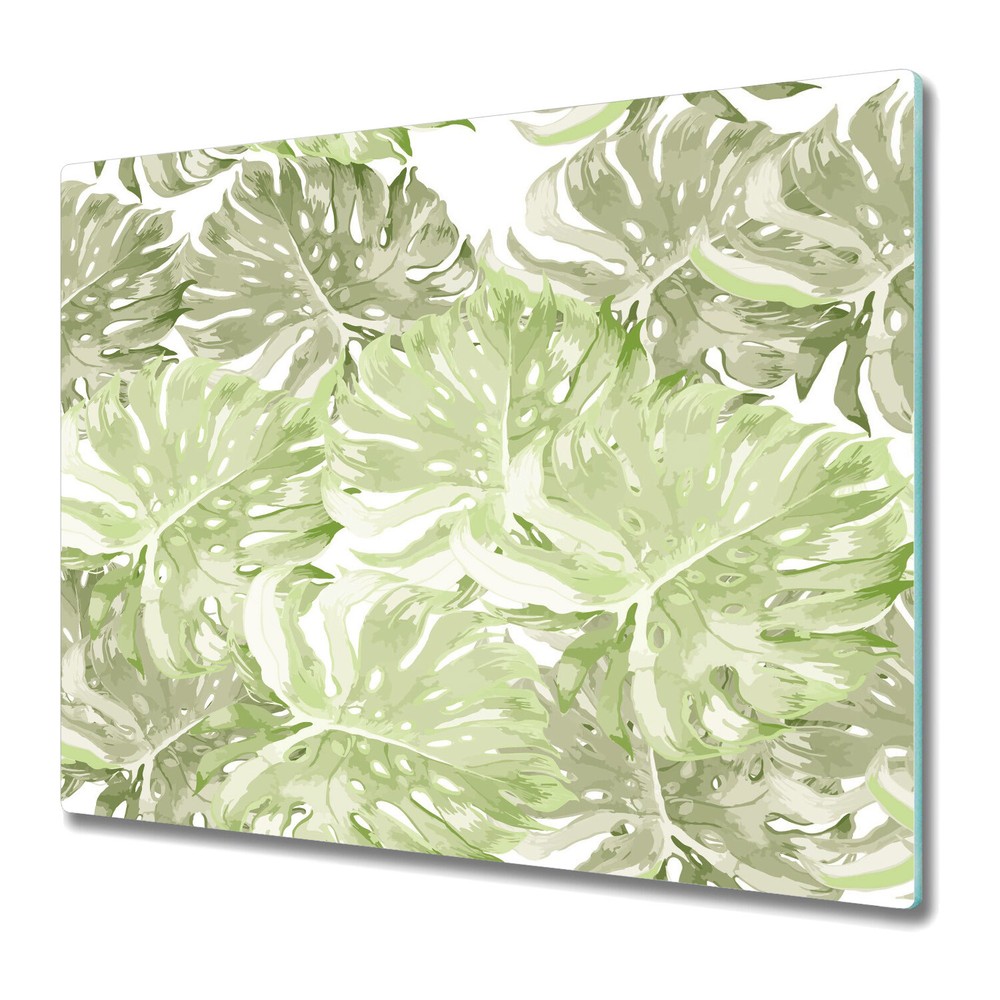 Serving Chopping Board Glass Cover Monstera Leaf Floral Green Leaf Modern 60x52