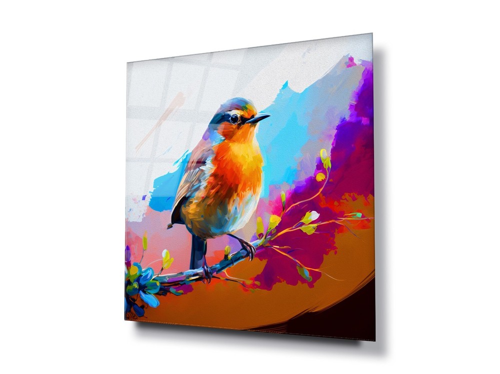 GLASS WALL ART POSTER CANVAS Digital Printed HD BIRD DIGITAL OIL PAINTING ROBIN