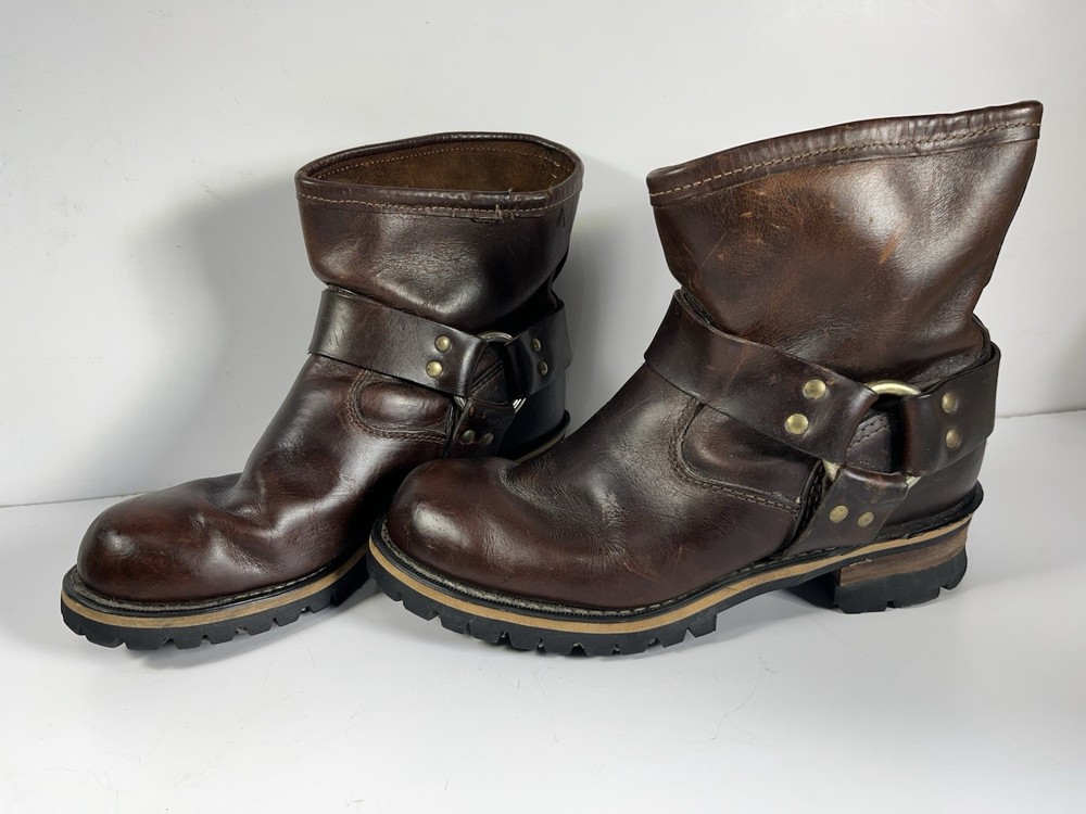 Vintage 90s Durango USA Made Brown Biker Boots with Goodyear Soles