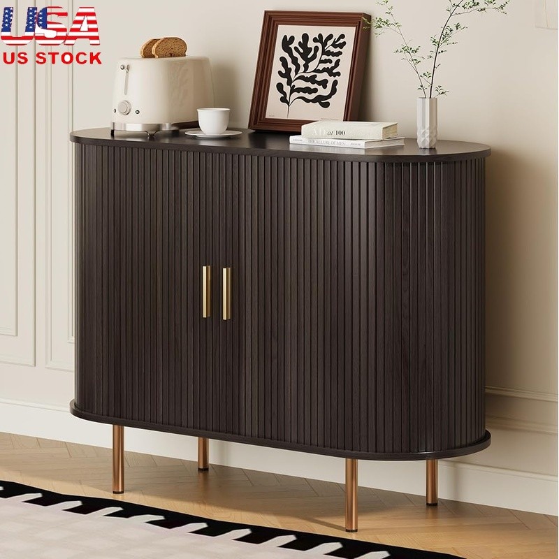 Mid Century Modern Storage Cabinet Accordion Doors Adjustable Shelves Sideboard