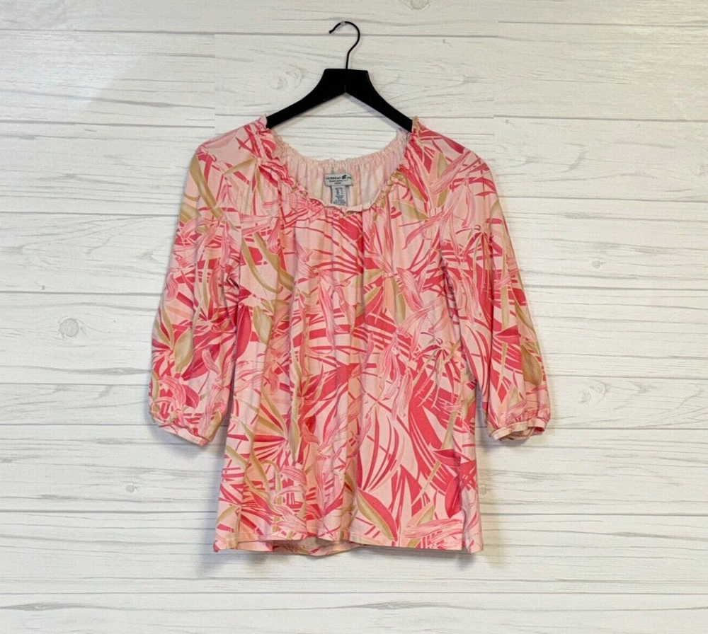 Carribean joe top womens size large petite long sleeve blouse white stretch