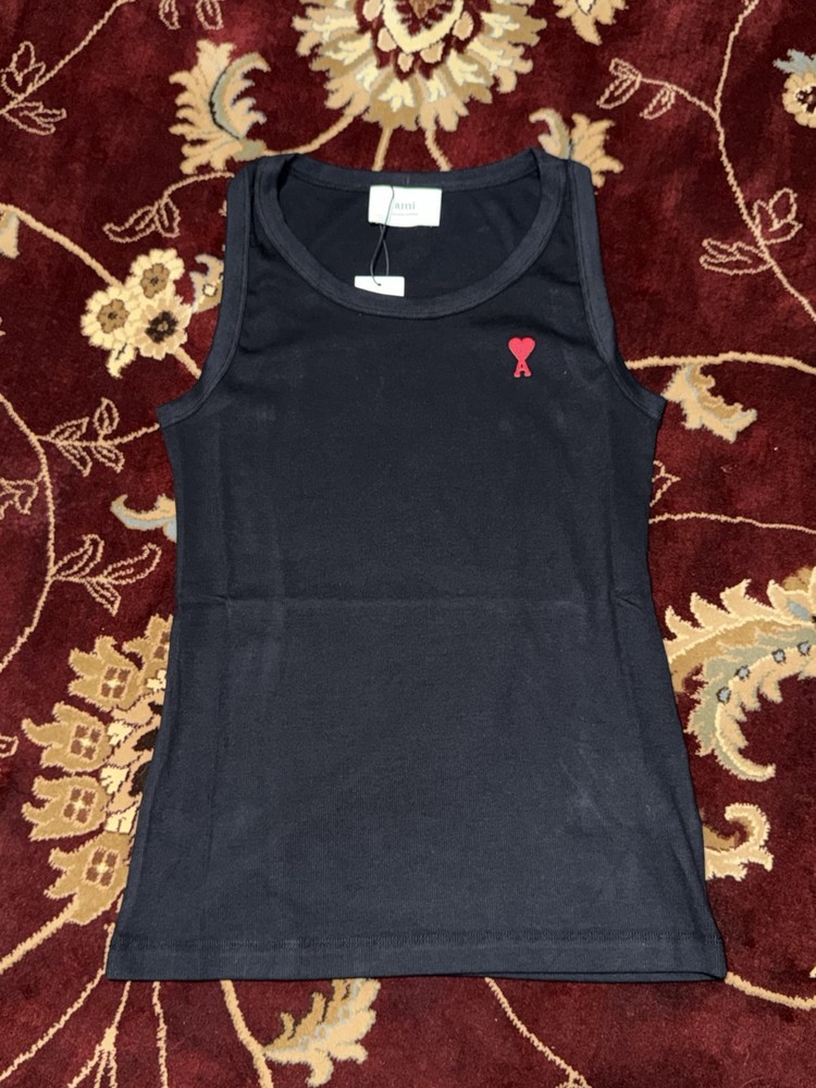 Ami Alexandre Mattiussi Designer Tank Top Black Red Embroidered Logo Size Medium