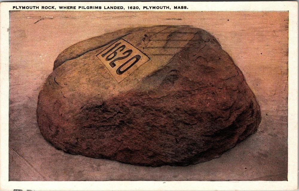 Plymouth Rock MA-Massachusetts, Stone, Where Pilgrims Landed, Vintage Postcard