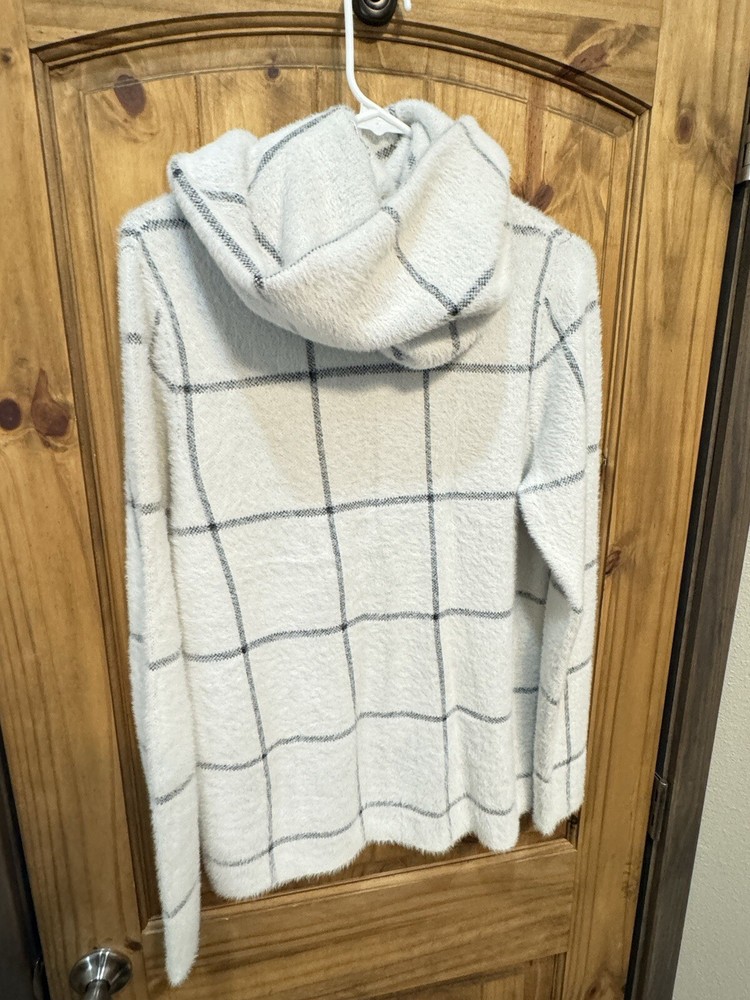 J. Jill Womens Wearever Windowpane Removable Snood Sweater NC3 Cream/Black Small