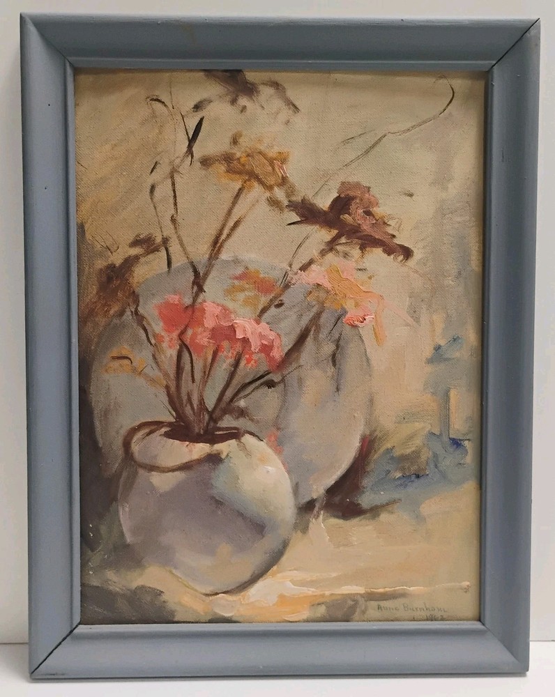 VTG Signed 1962 Expressionist Still Life Flowers w/Ball Painting FRAMED 11X14