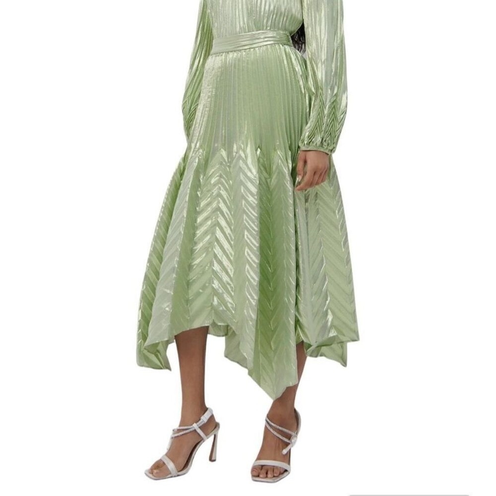 Jonathan Simkhai The Cassia Metallic Chevron Silk/Lurex Midi Skirt in Celery- Si