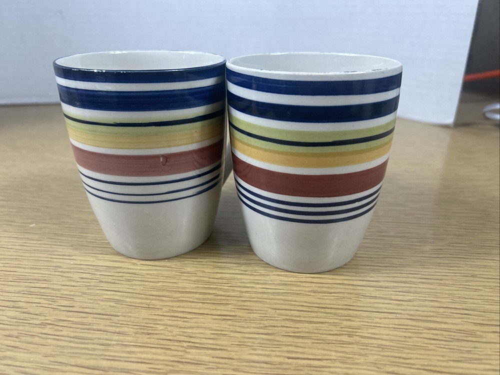 Pier 1 Coffee Mugs Horizontal Stripes Set of 2