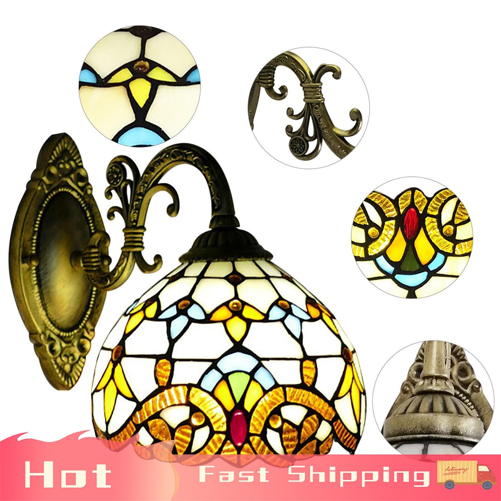 Stained Glass Wall Lamp Tiffany Style Bathroom Wall Sconce Light Retro Fixture