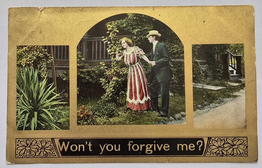 German Romance 'Won't you forgive me?' Printed Postcard 1909