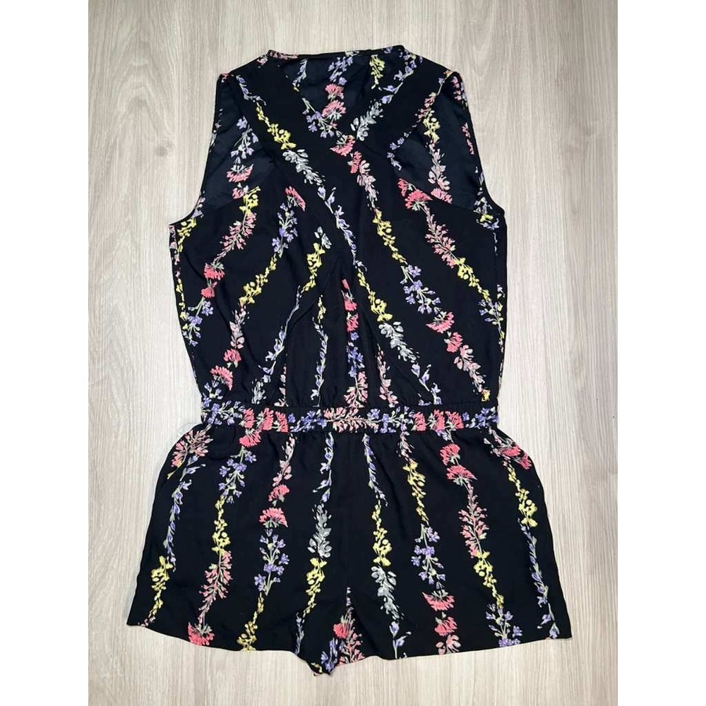 BCBGMAXAZRIA Black Floral Print Sleeveless Romper Jumpsuit Women's Size M