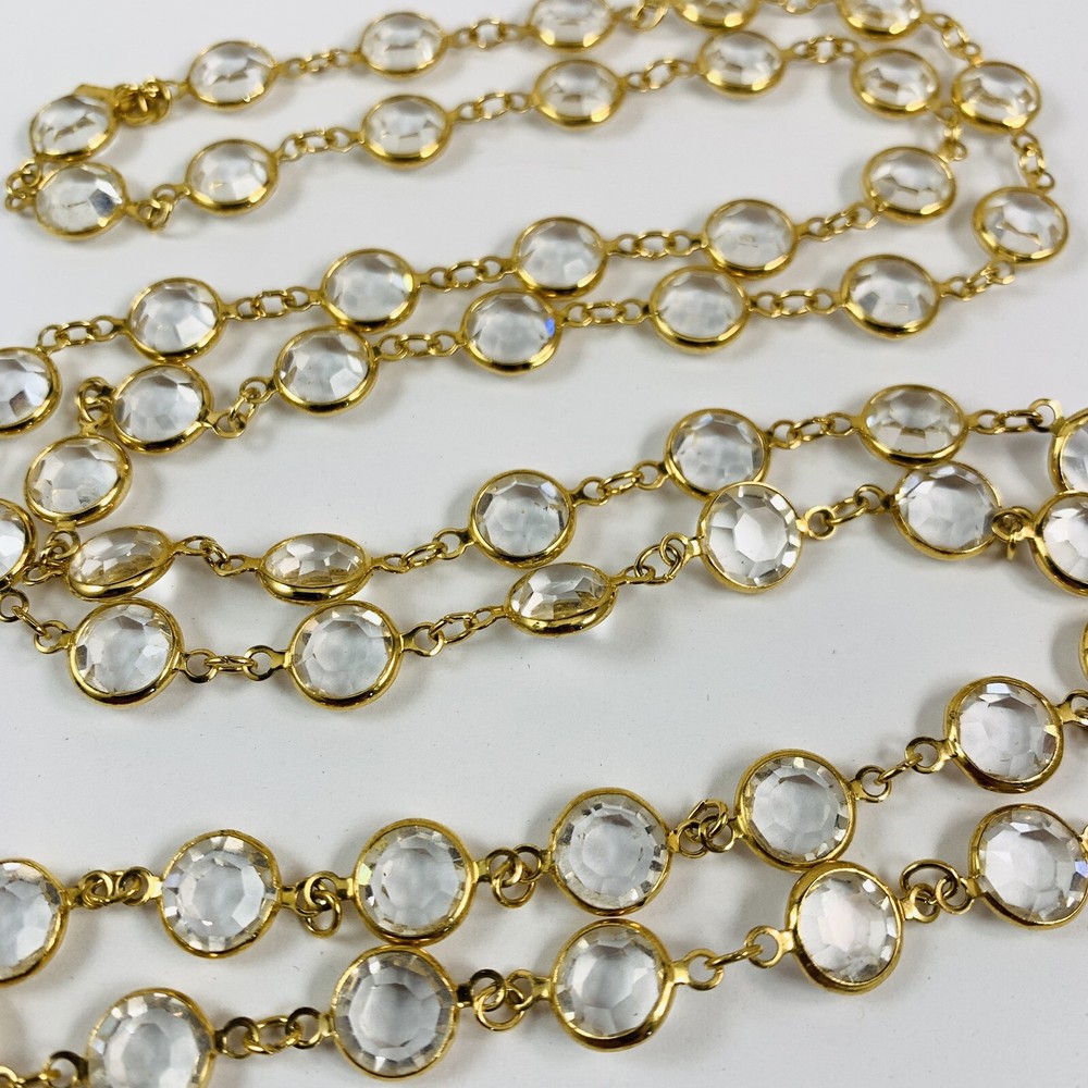 Vintage SWAROVSKI Swan Signed Clear Crystal Benzel Set Gold Tone Necklace 36