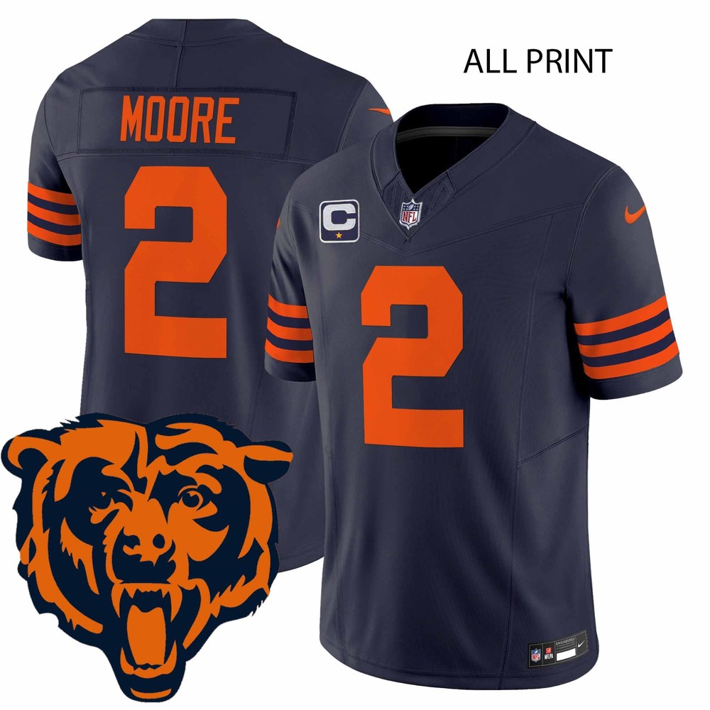 Chicago Bears #2 DJ Moore Jersey with All Print Design