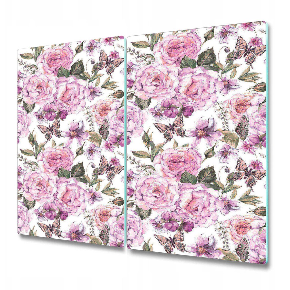Glass Surface Protector Roses and butterfly Pink Watercolour art 2x30x52