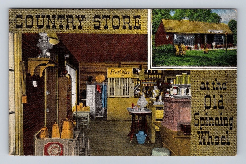 Hinsdale IL- Illinois, Country Store, Old Spinning Wheel, Vintage Postcard