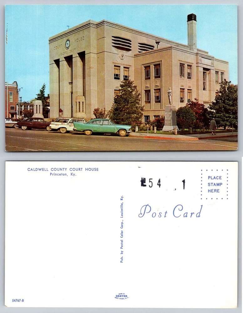 Vintage Caldwell County Court House Princeton KY Postcard 1950s Chrome Cars