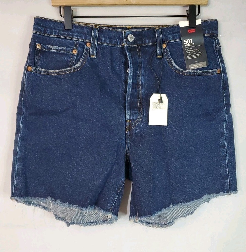 Levi's Premium 501 Cutoff Denim Jean Jorts Shorts Women's Size 32 Dark Wash