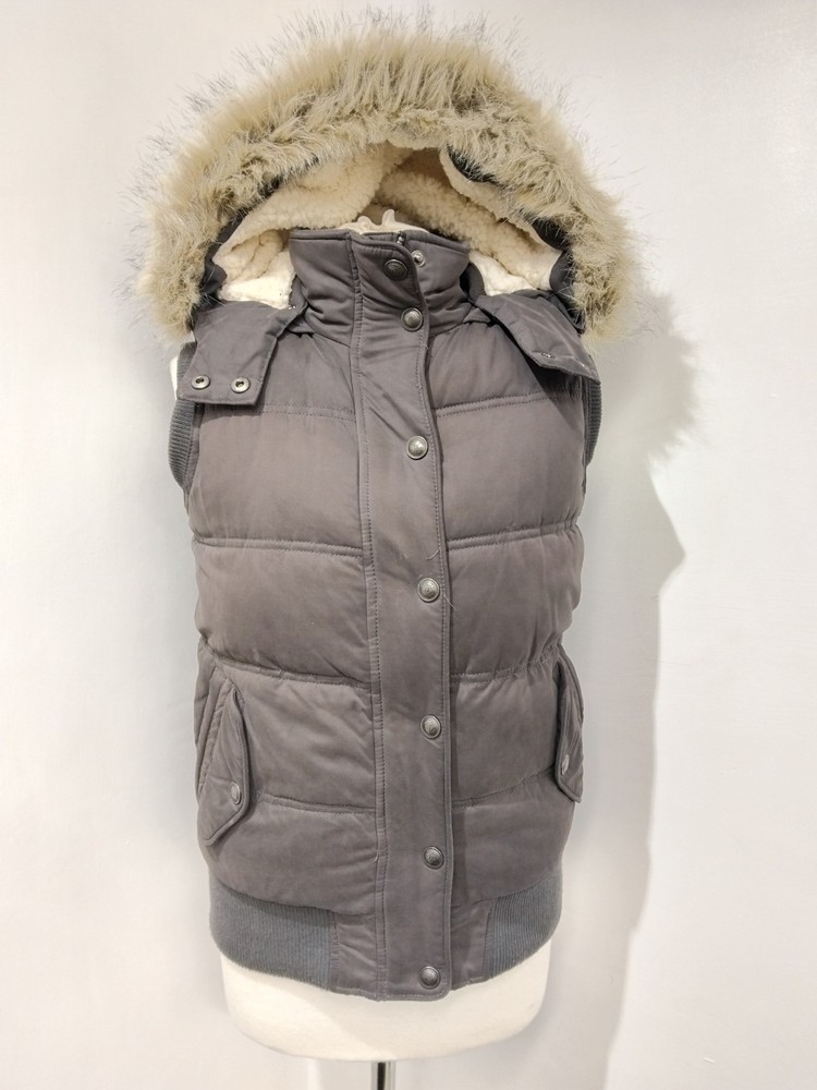 Women's Fat Face Gilet UK8 Heritage Grey Padded Detachable Hood Warm #33