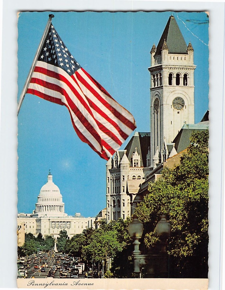 Postcard Pennsylvania Avenue US Capitol & Post Office Building Washington DC USA