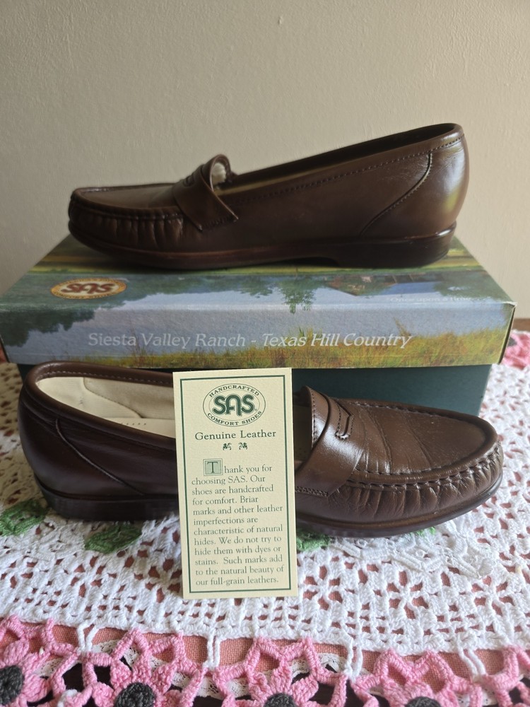 Women's SAS Loafers Wink Antique Walnut Tripad Comfort Foot Bed Leather Sz 9.5S