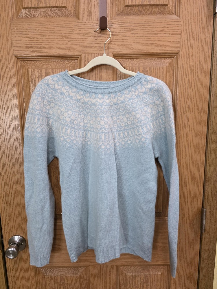 Tabitha Webb Sweater Womens XL Blue Wool Fair Isle Crewneck Long Sleeve Knit