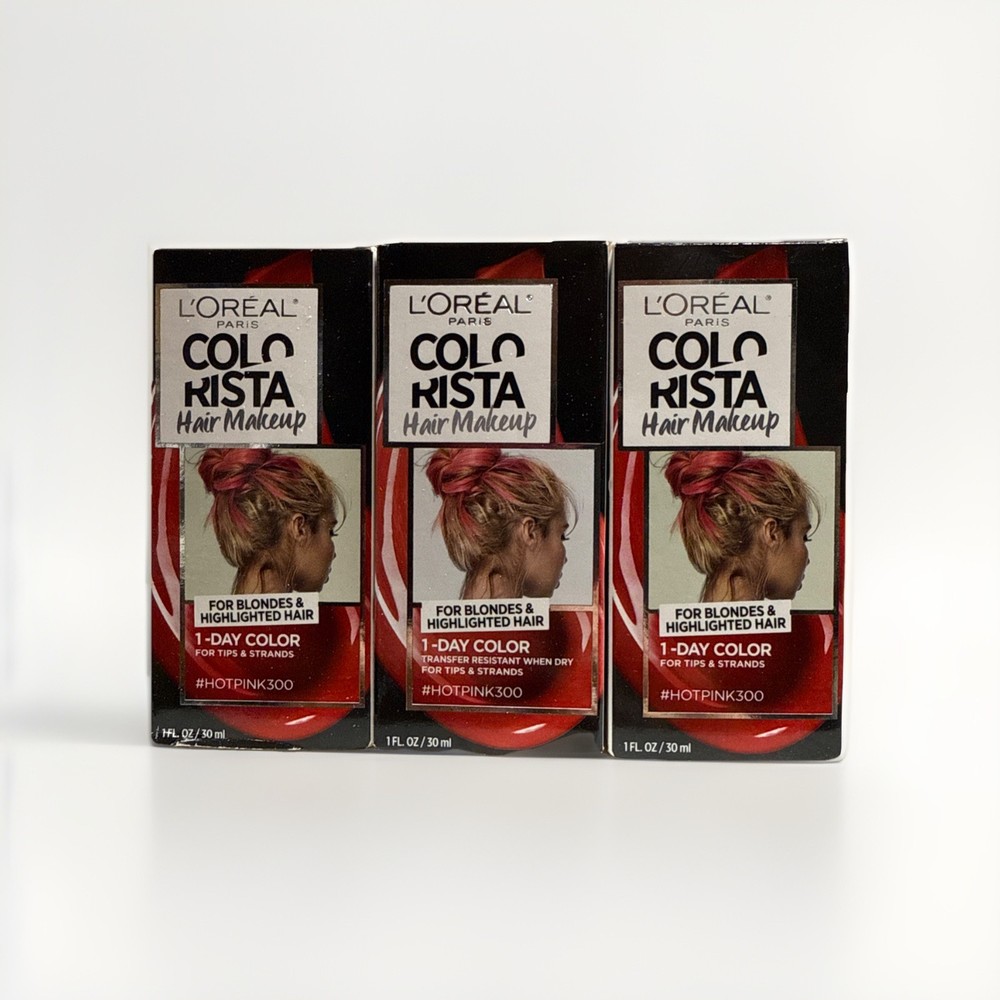 Lot of 3 LOREAL Colorista Hair Makeup 1-DAY COLOR Temporary - # HOT PINK 300