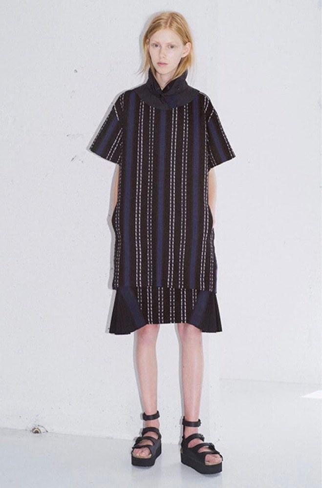 sacai luck S Navy Side Pleated Knee-Length Skirt Wool Blend Excellent Condition